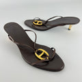 Hermes | Kala Brown Leather Gold Chaine d'Ancre Kitten Heel Sandal Mules (35)