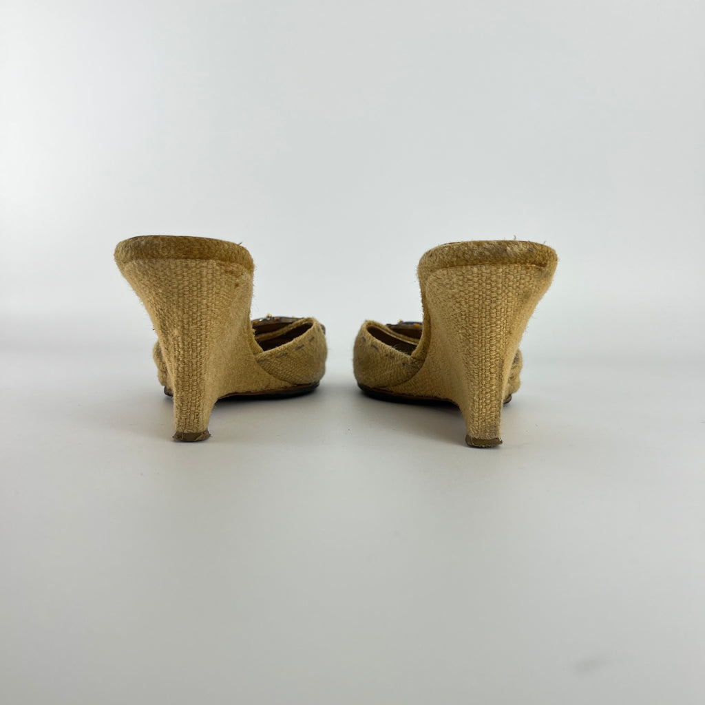 Prada | Vintage Burlap Purple Gem Wedge Mules (37.5)
