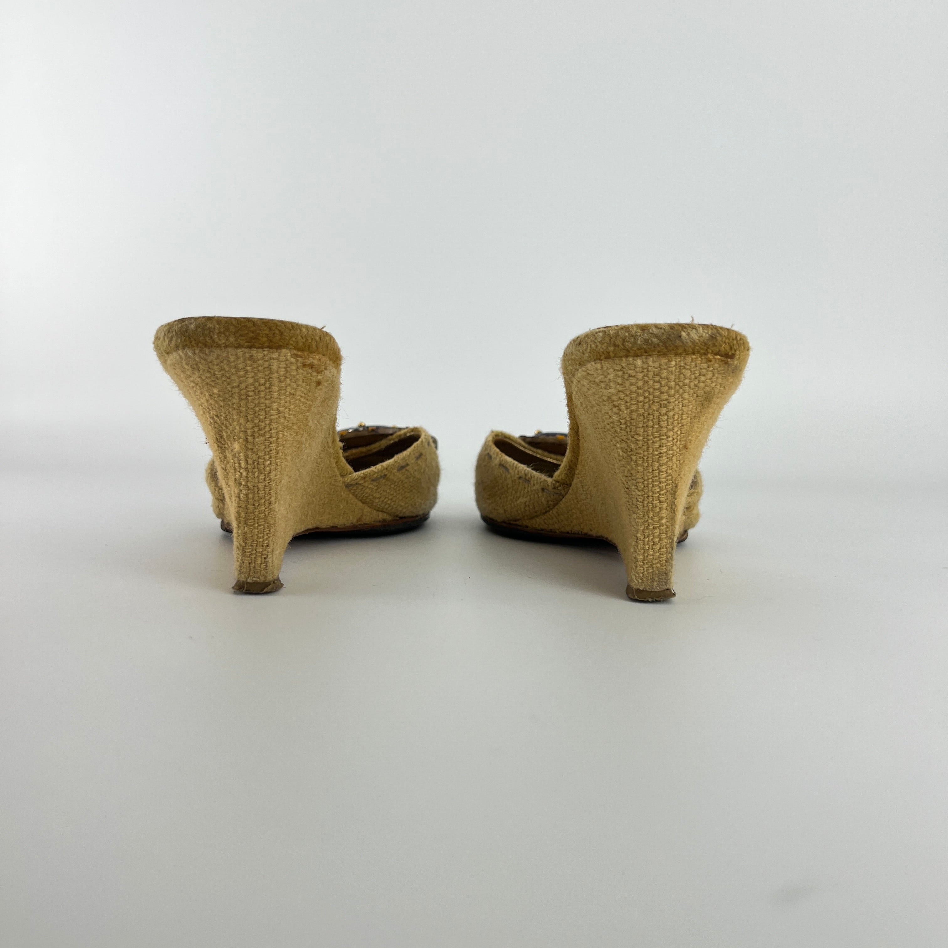 Prada | Vintage Burlap Purple Gem Wedge Mules (37.5)
