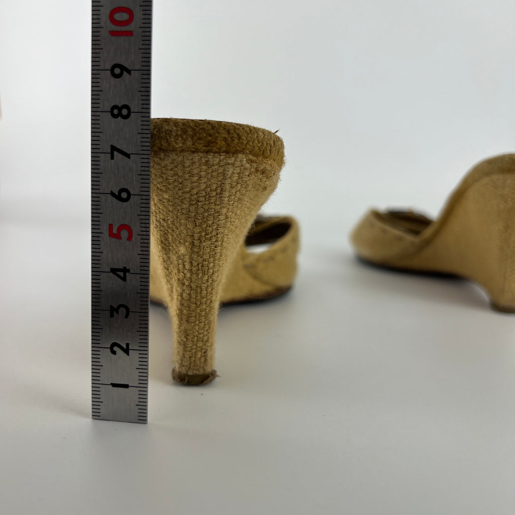Prada | Vintage Burlap Purple Gem Wedge Mules (37.5)
