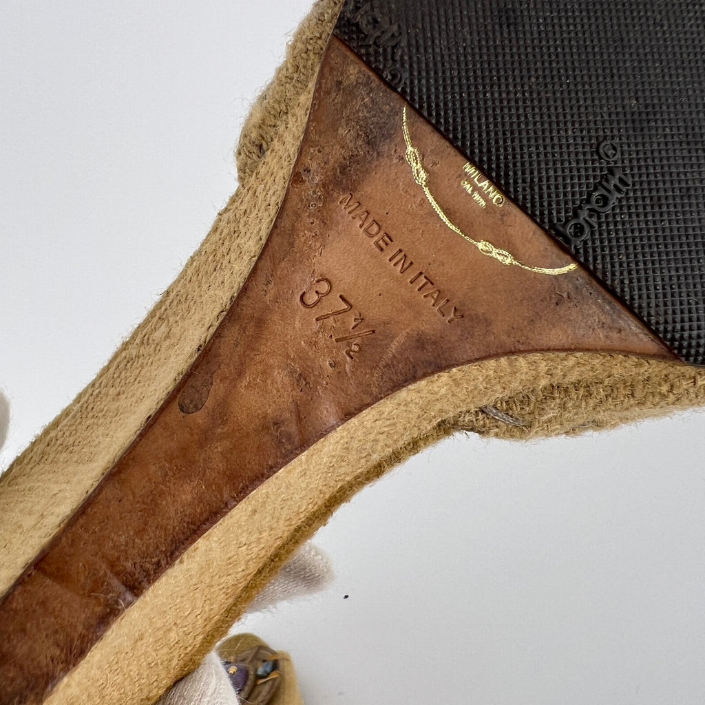 Prada | Vintage Burlap Purple Gem Wedge Mules (37.5)