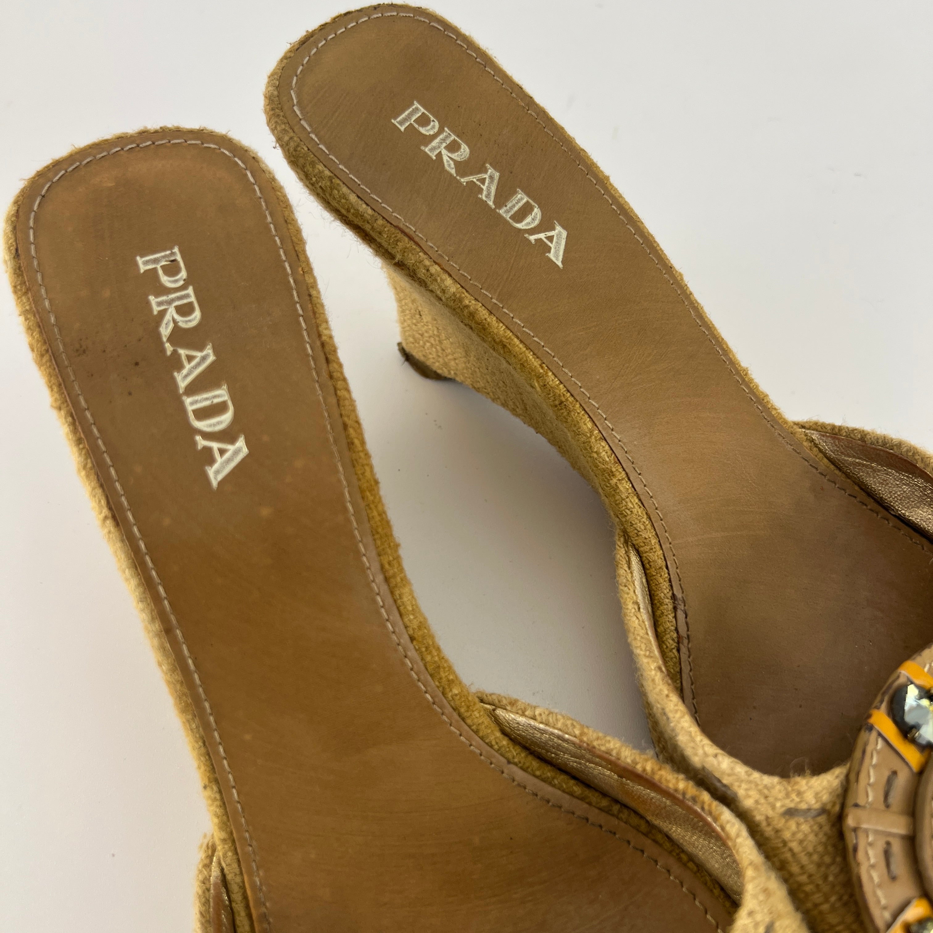 Prada | Vintage Burlap Purple Gem Wedge Mules (37.5)