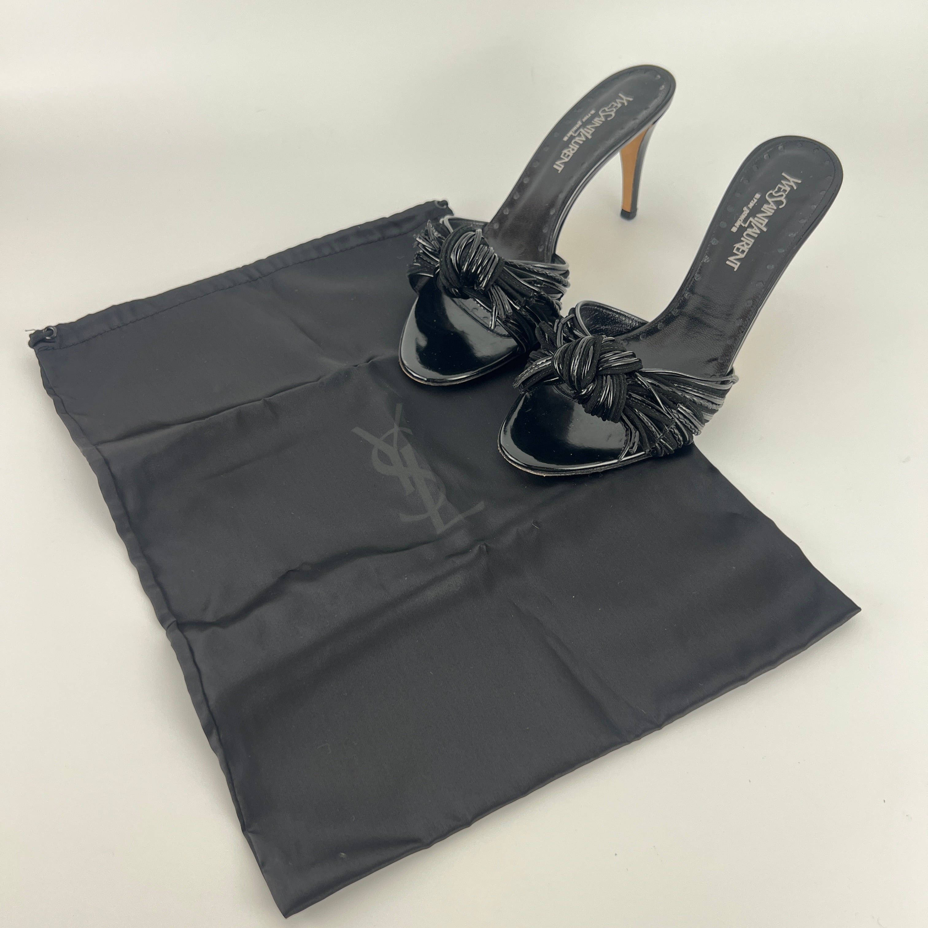 YSL | Black Leather Knot Slide Mules (36.5)