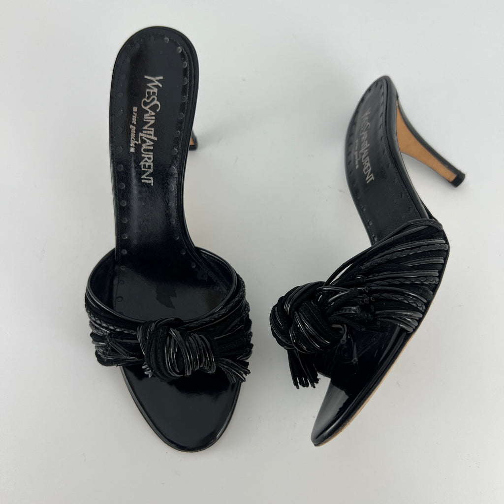 YSL | Black Leather Knot Slide Mules (36.5)