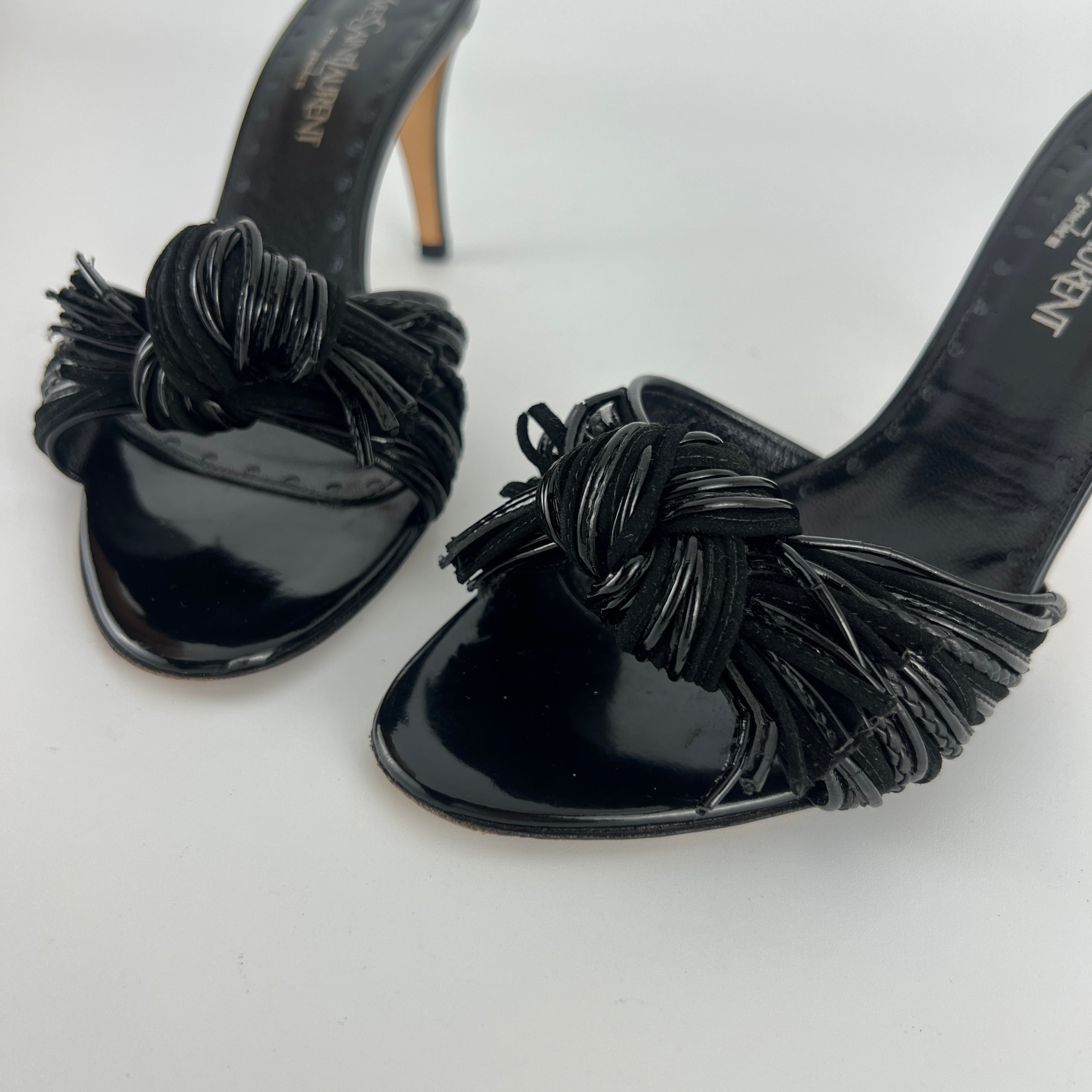 YSL | Black Leather Knot Slide Mules (36.5)