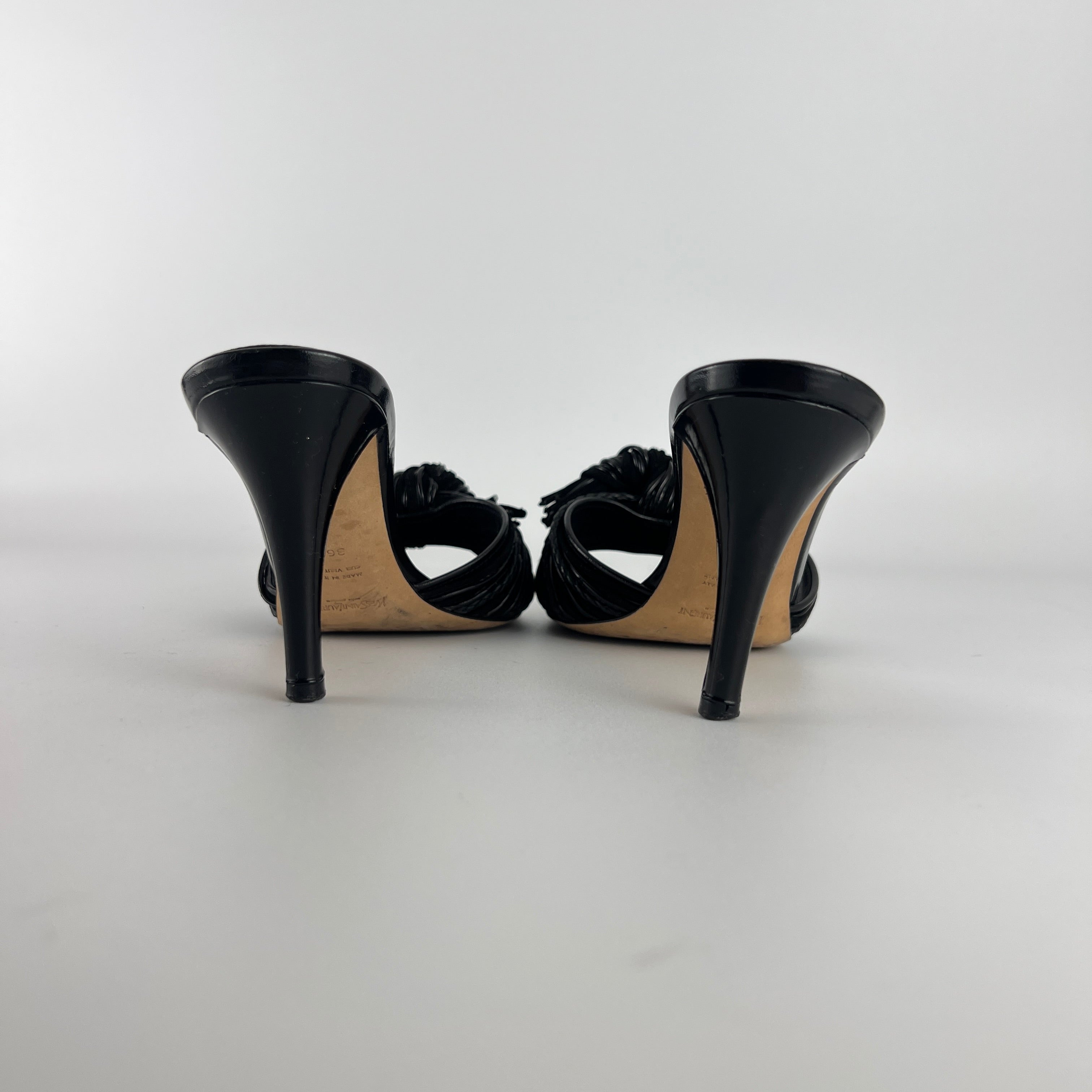 YSL | Black Leather Knot Slide Mules (36.5)