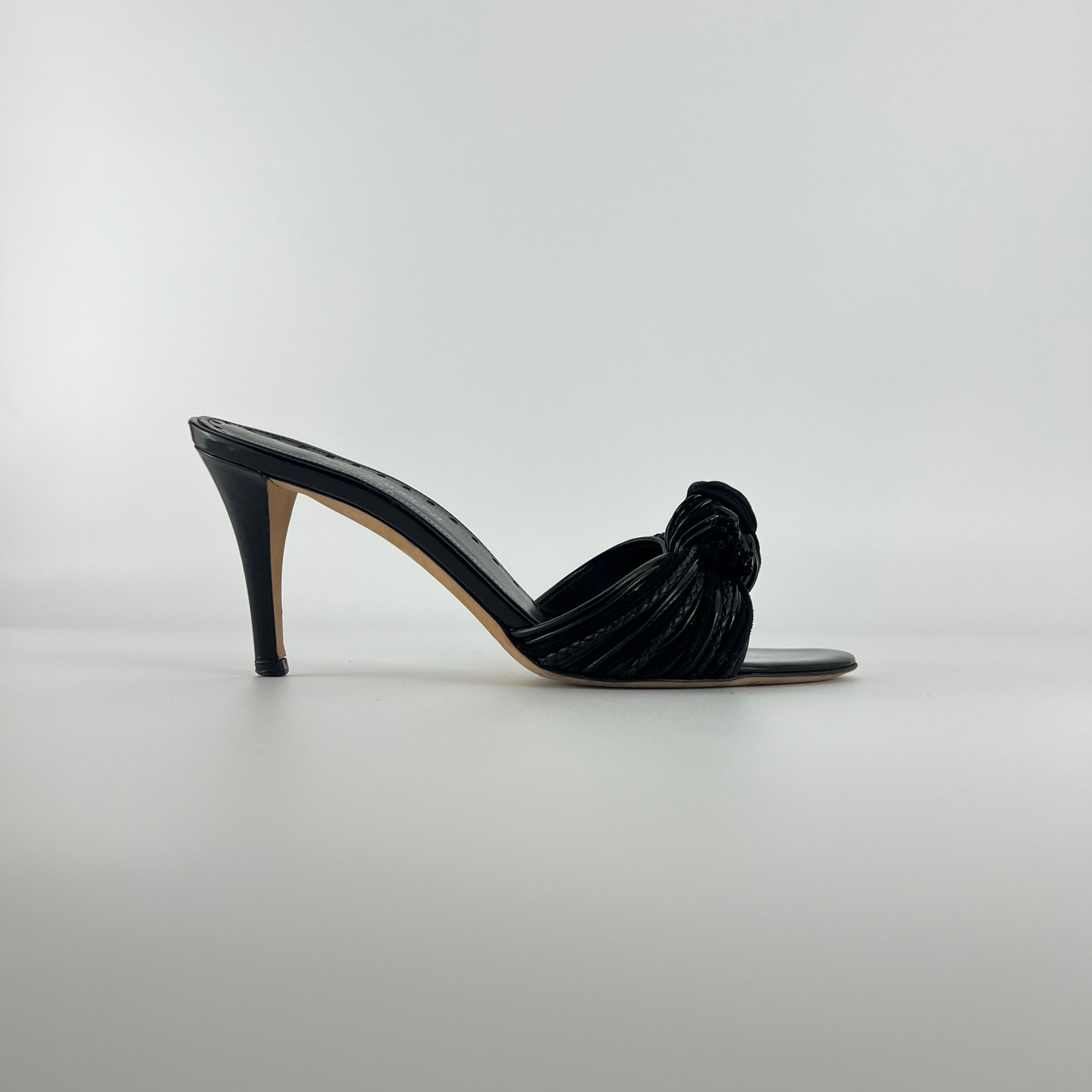 YSL | Black Leather Knot Slide Mules (36.5)