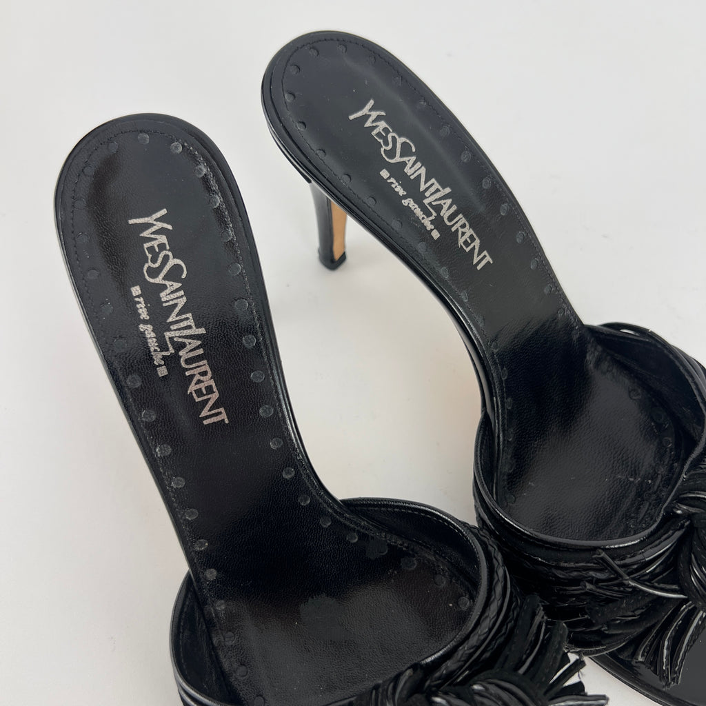 YSL | Black Leather Knot Slide Mules (36.5)