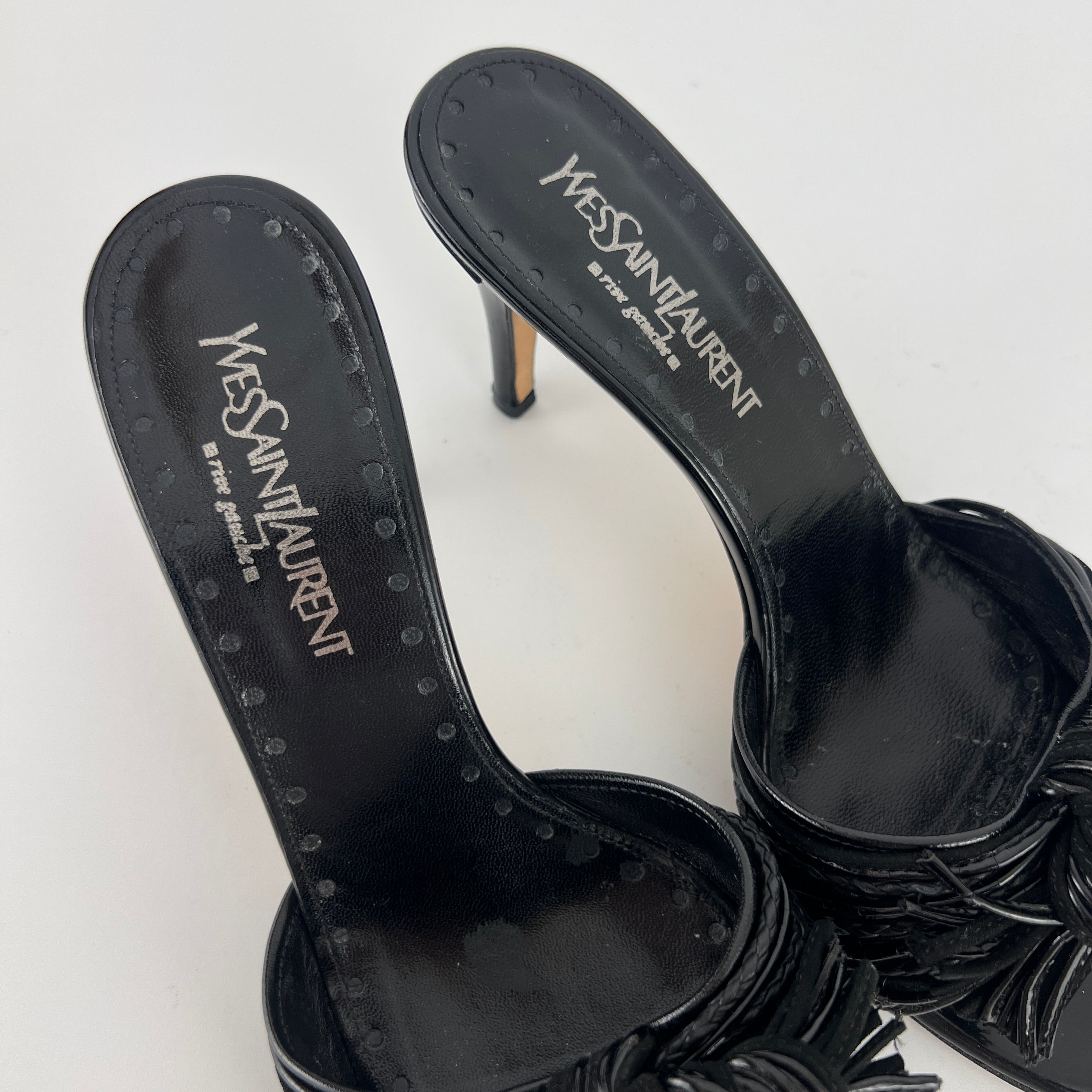 YSL | Black Leather Knot Slide Mules (36.5)