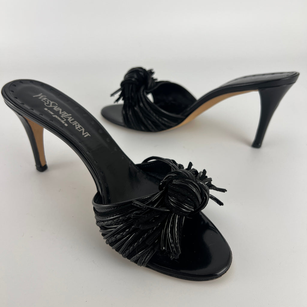 YSL | Black Leather Knot Slide Mules (36.5)