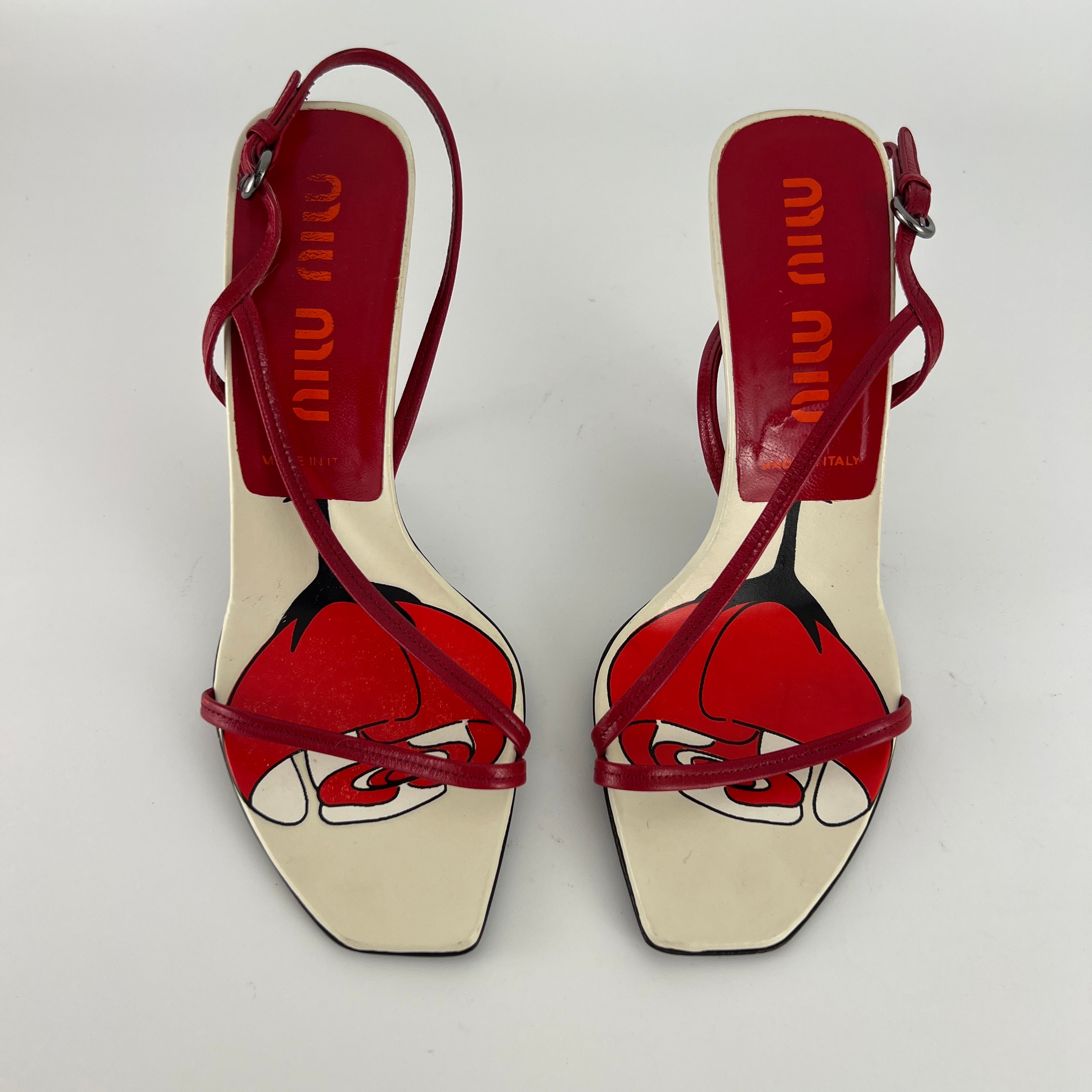 Miu Miu | Vintage Red Rose Strappy Leather Sandal Heels (36.5)