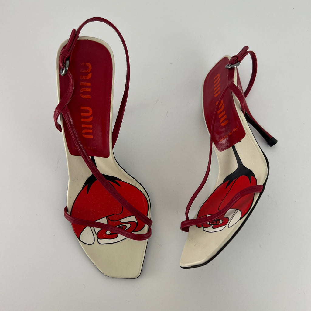 Miu Miu | Vintage Red Rose Strappy Leather Sandal Heels (36.5)