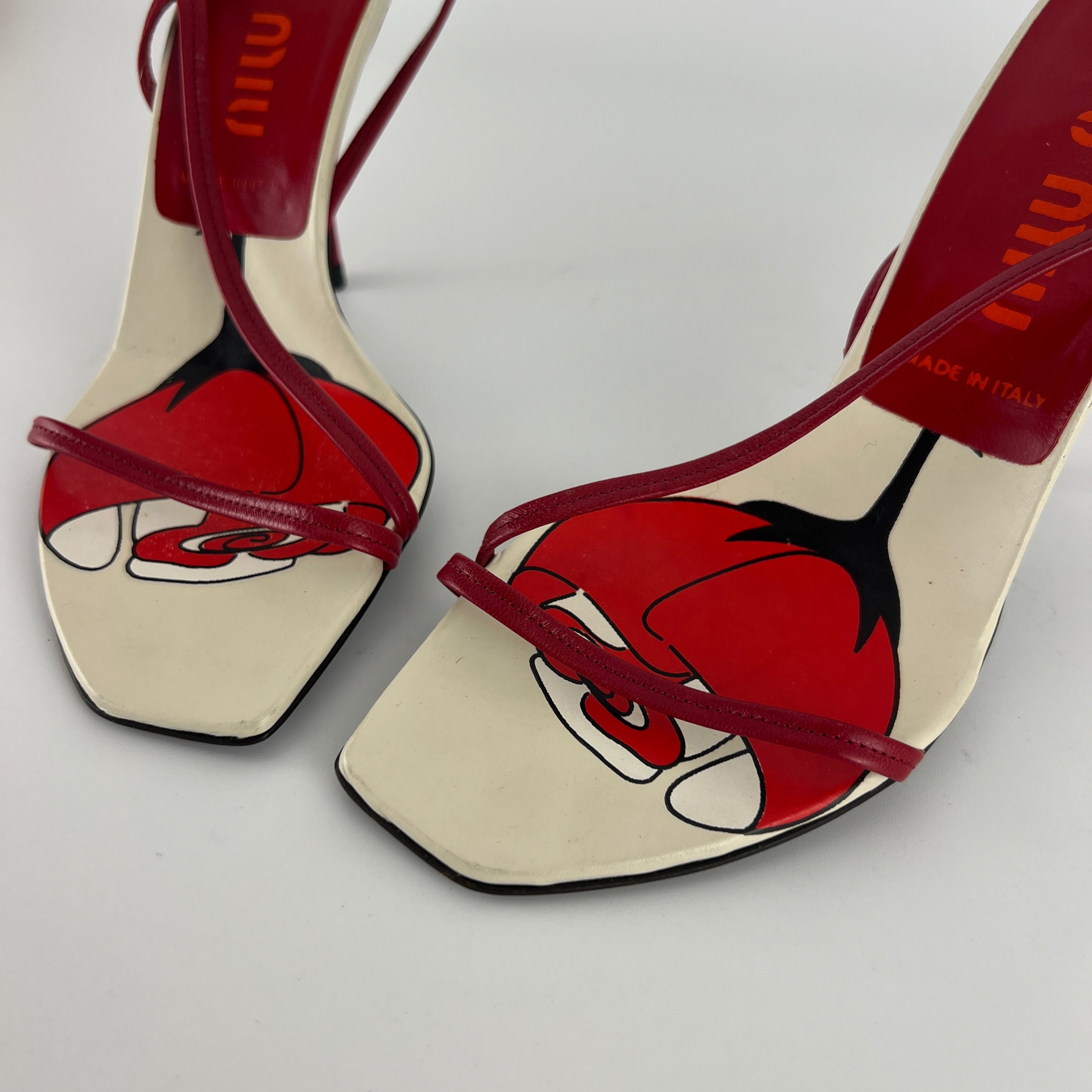 Miu Miu | Vintage Red Rose Strappy Leather Sandal Heels (36.5)