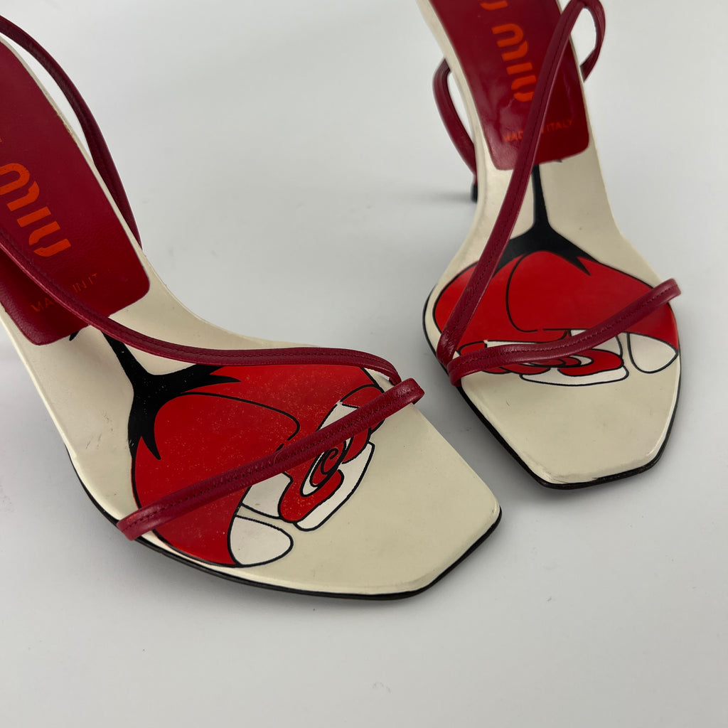 Miu Miu | Vintage Red Rose Strappy Leather Sandal Heels (36.5)