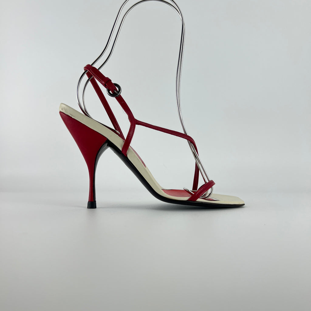 Miu Miu | Vintage Red Rose Strappy Leather Sandal Heels (36.5)
