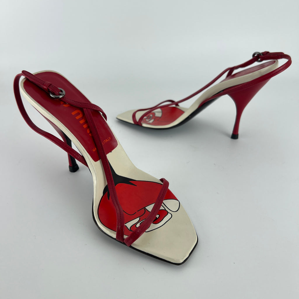 Miu Miu | Vintage Red Rose Strappy Leather Sandal Heels (36.5)