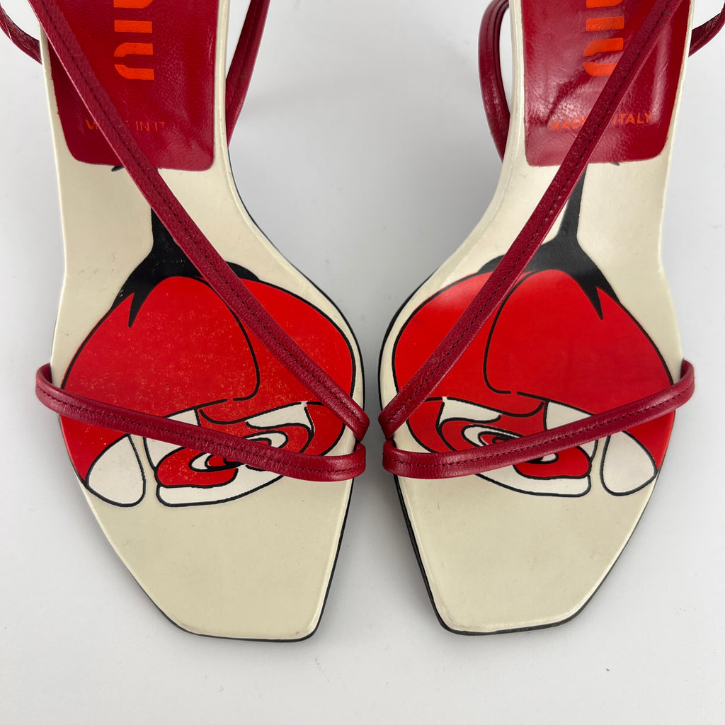 Miu Miu | Vintage Red Rose Strappy Leather Sandal Heels (36.5)