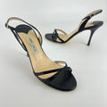 Jimmy Choo | Black Sparkly Leather Strappy Slingback Sandal Heels (39)