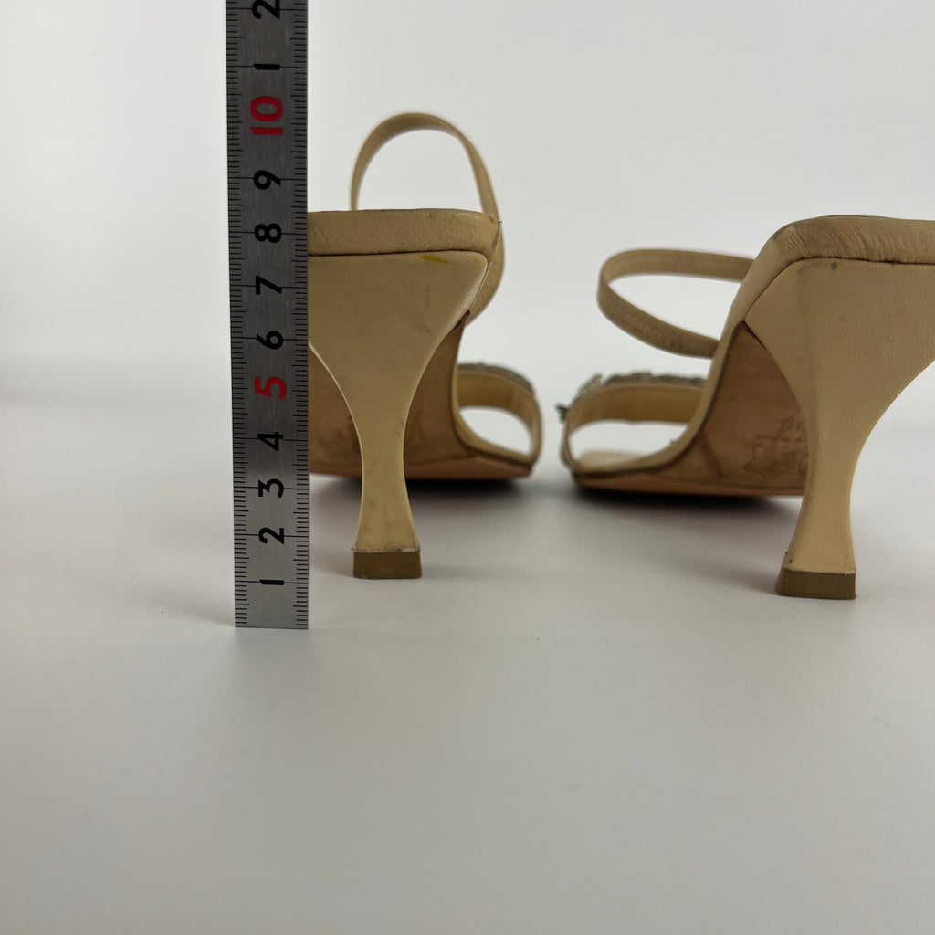 Fendi | Vintage Flower Applique Nude Leather Strappy Slide Mules (38)