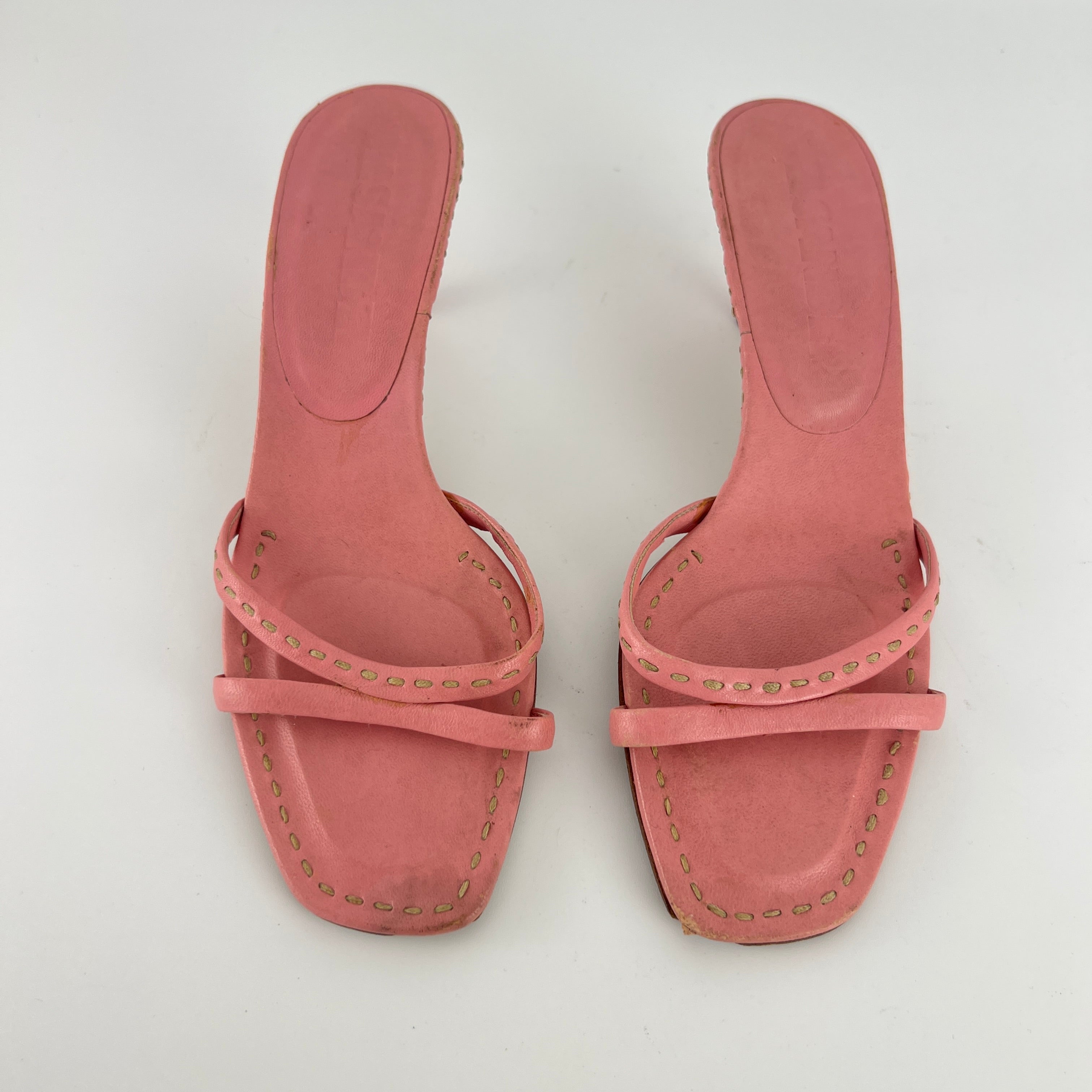 Jil Sander | Pink Leather Top Stitch Strappy Slide Mules (37)