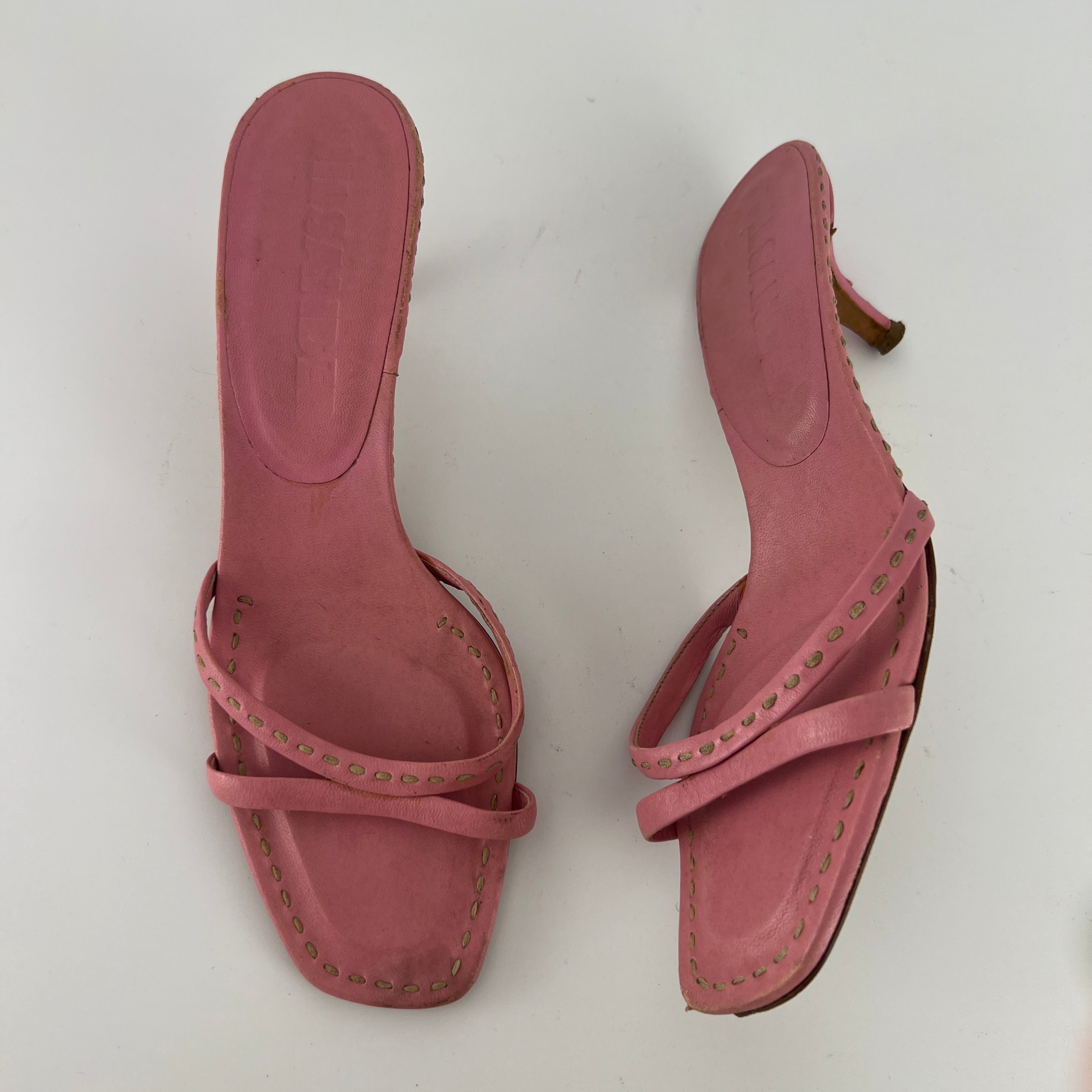 Jil Sander | Pink Leather Top Stitch Strappy Slide Mules (37)