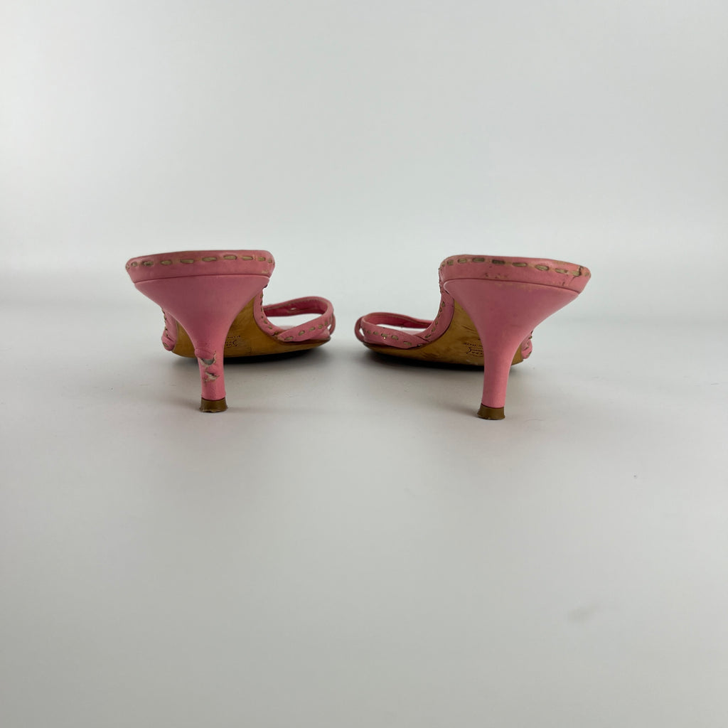 Jil Sander | Pink Leather Top Stitch Strappy Slide Mules (37)