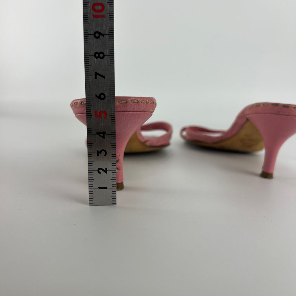Jil Sander | Pink Leather Top Stitch Strappy Slide Mules (37)
