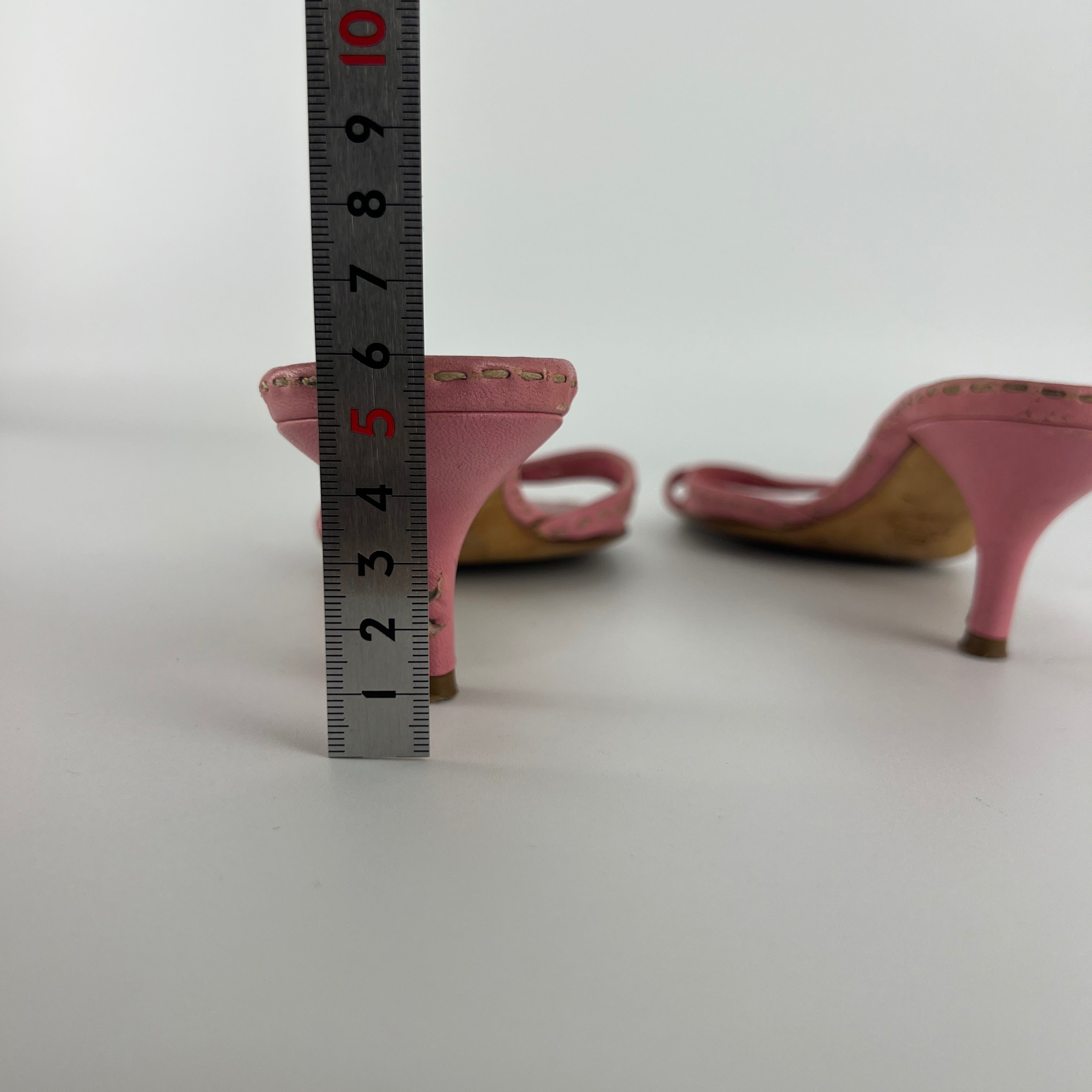 Jil Sander | Pink Leather Top Stitch Strappy Slide Mules (37)