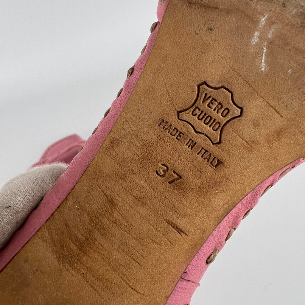 Jil Sander | Pink Leather Top Stitch Strappy Slide Mules (37)