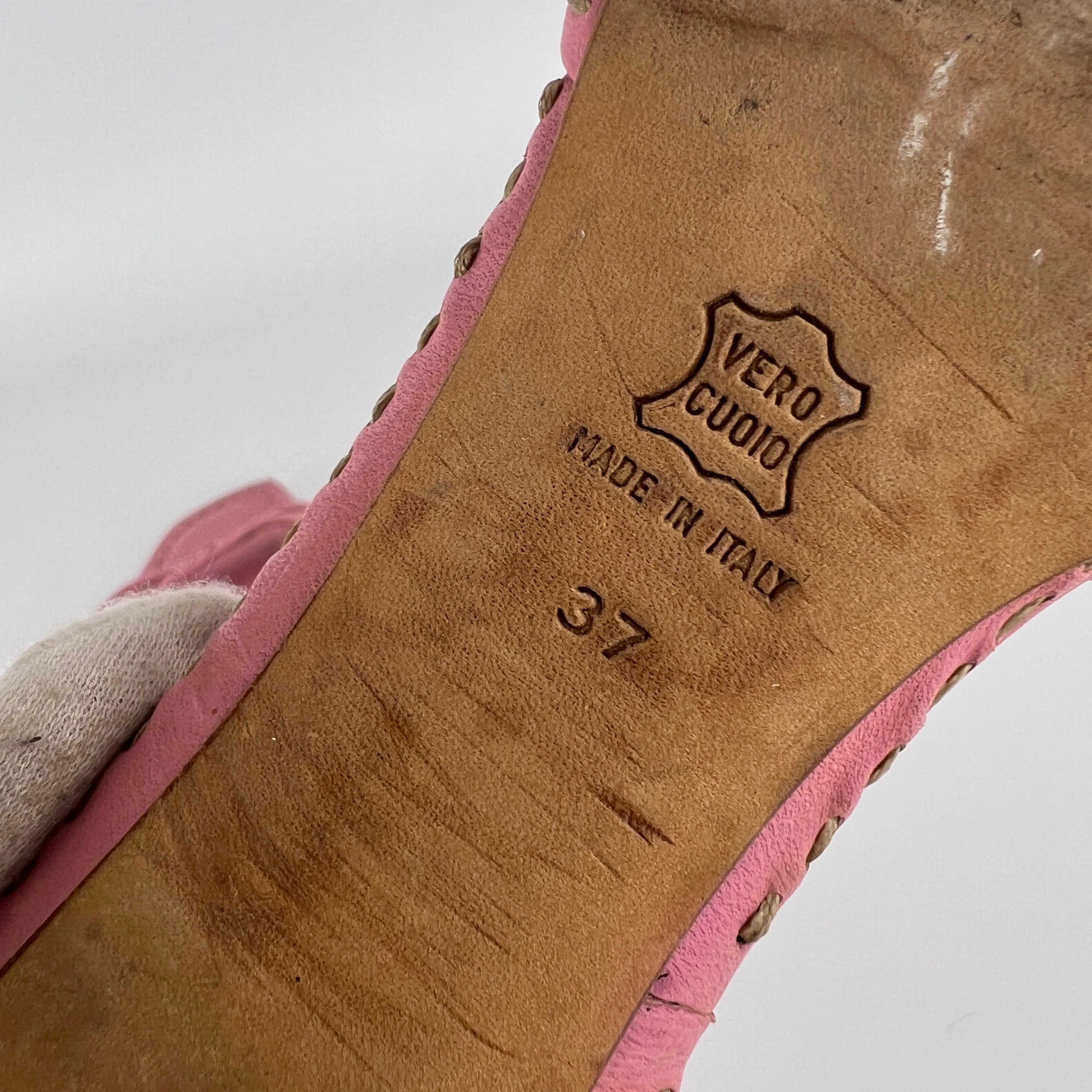 Jil Sander | Pink Leather Top Stitch Strappy Slide Mules (37)