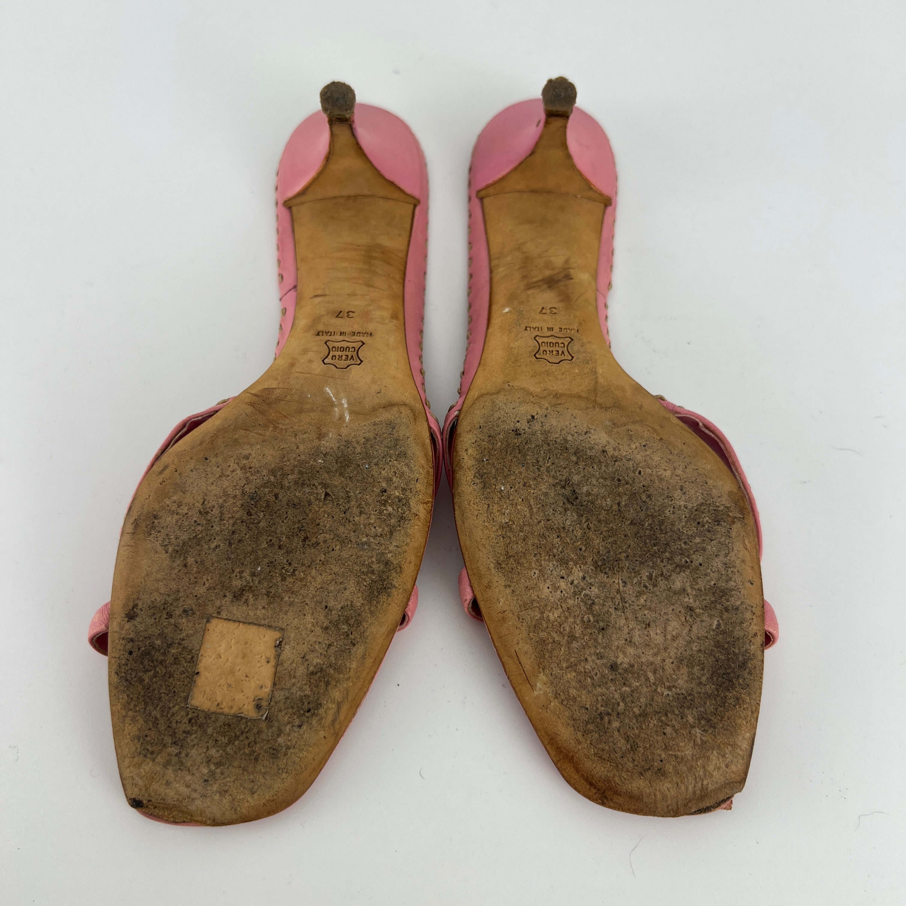 Jil Sander | Pink Leather Top Stitch Strappy Slide Mules (37)