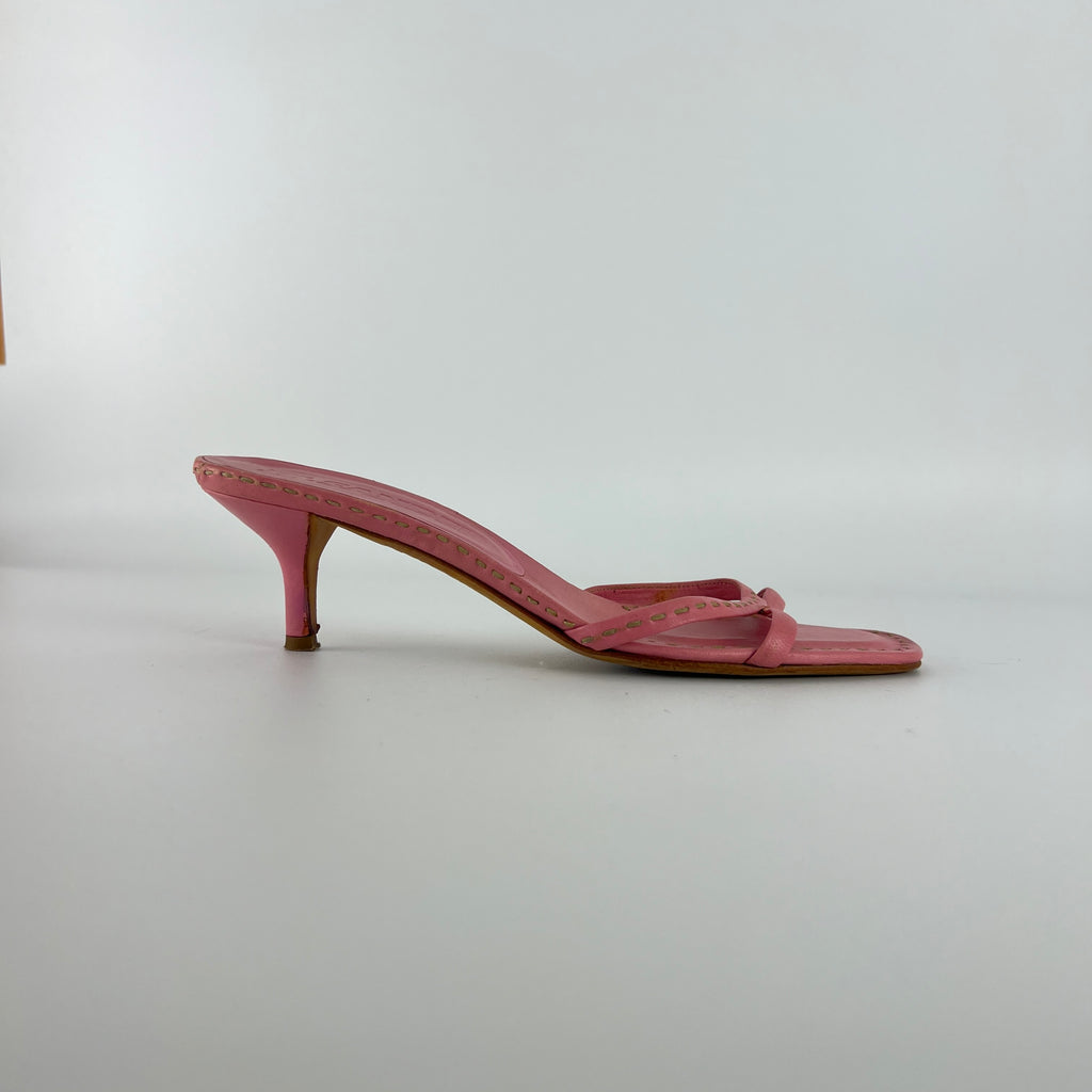 Jil Sander | Pink Leather Top Stitch Strappy Slide Mules (37)