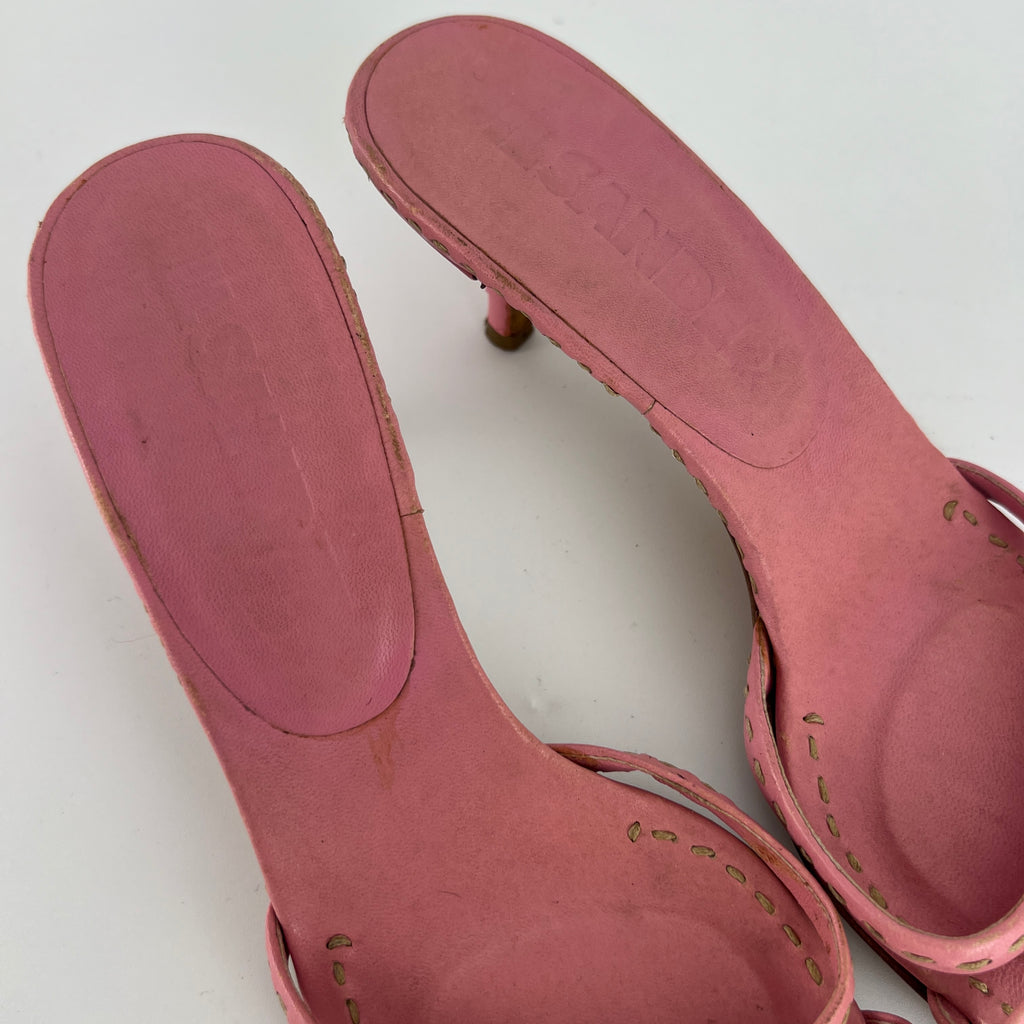 Jil Sander | Pink Leather Top Stitch Strappy Slide Mules (37)