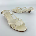 Prada | Vintage White Leather Logo Plate Kitten Heel Sandals (37.5)