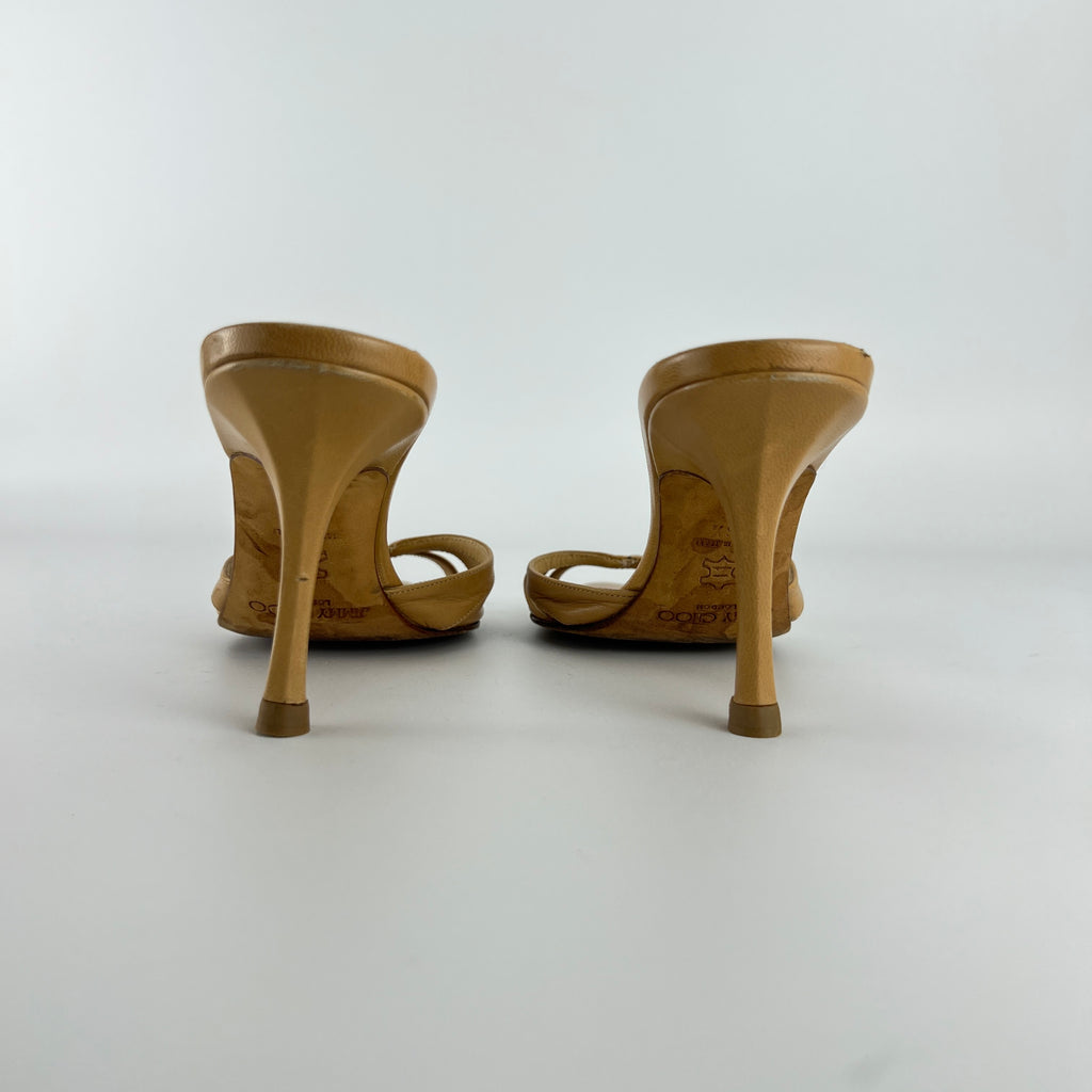 Jimmy Choo | Nude Leather Pointed Toe Strappy Slide Mules (36.5)