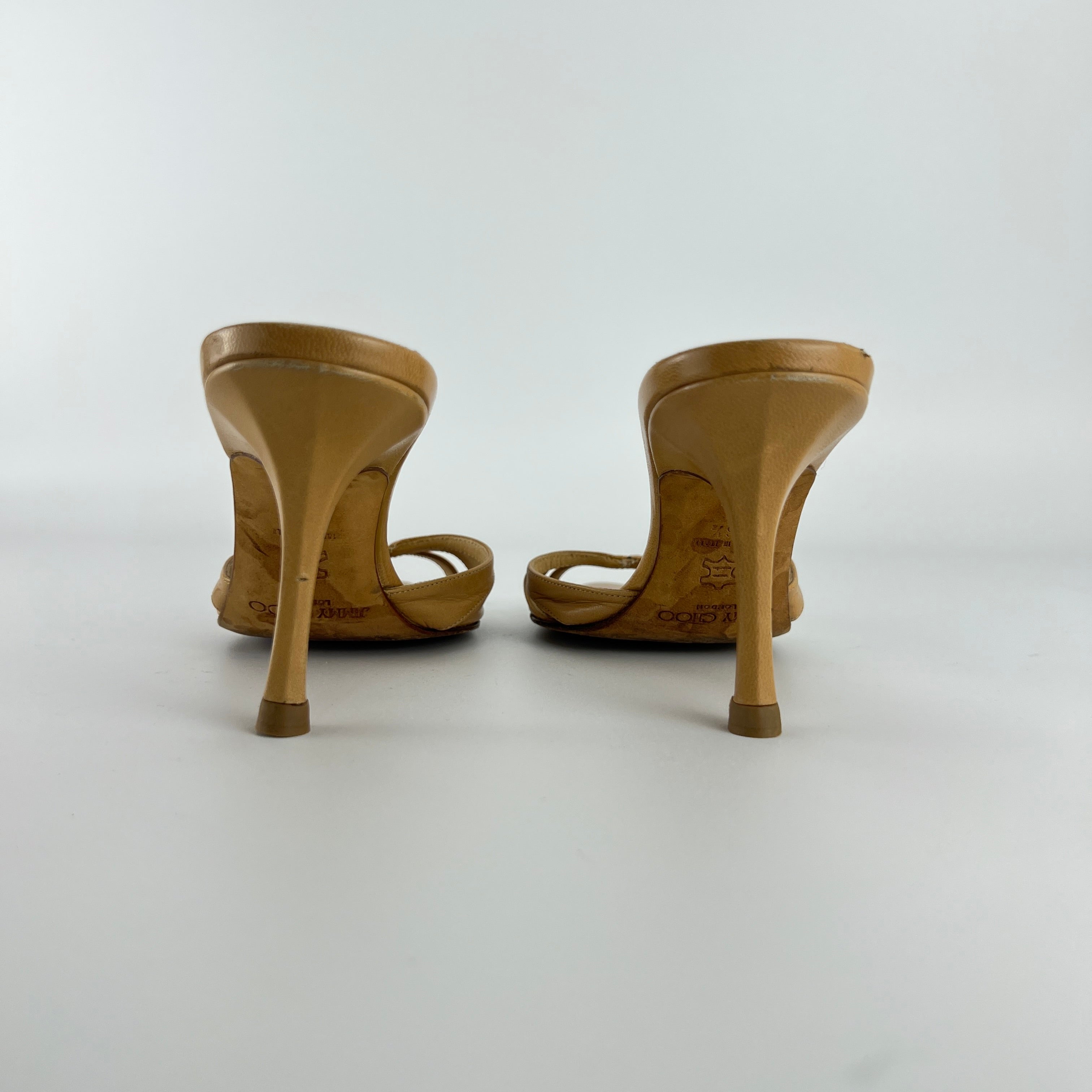 Jimmy Choo | Nude Leather Pointed Toe Strappy Slide Mules (36.5)