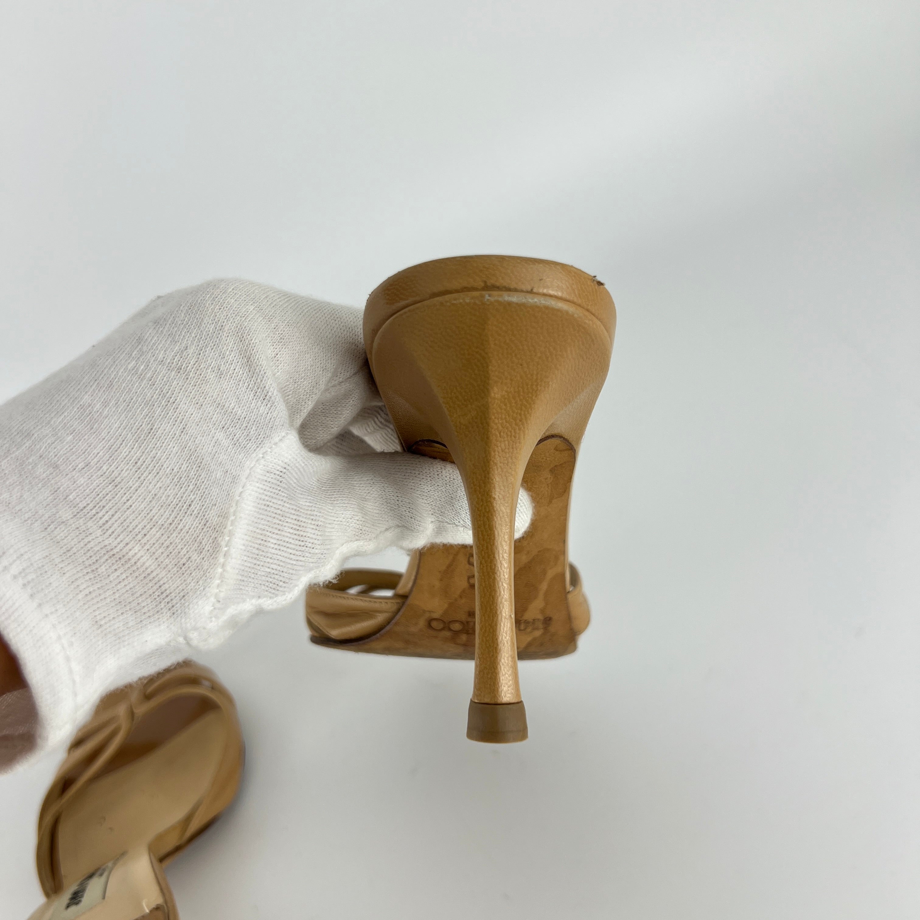 Jimmy Choo | Nude Leather Pointed Toe Strappy Slide Mules (36.5)