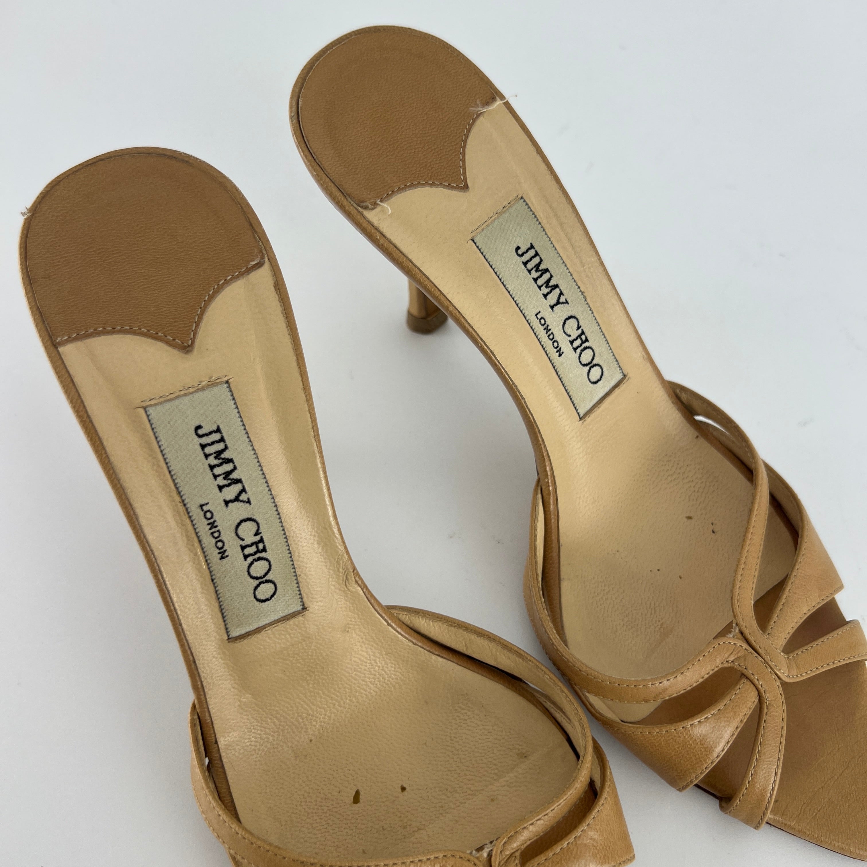 Jimmy Choo | Nude Leather Pointed Toe Strappy Slide Mules (36.5)
