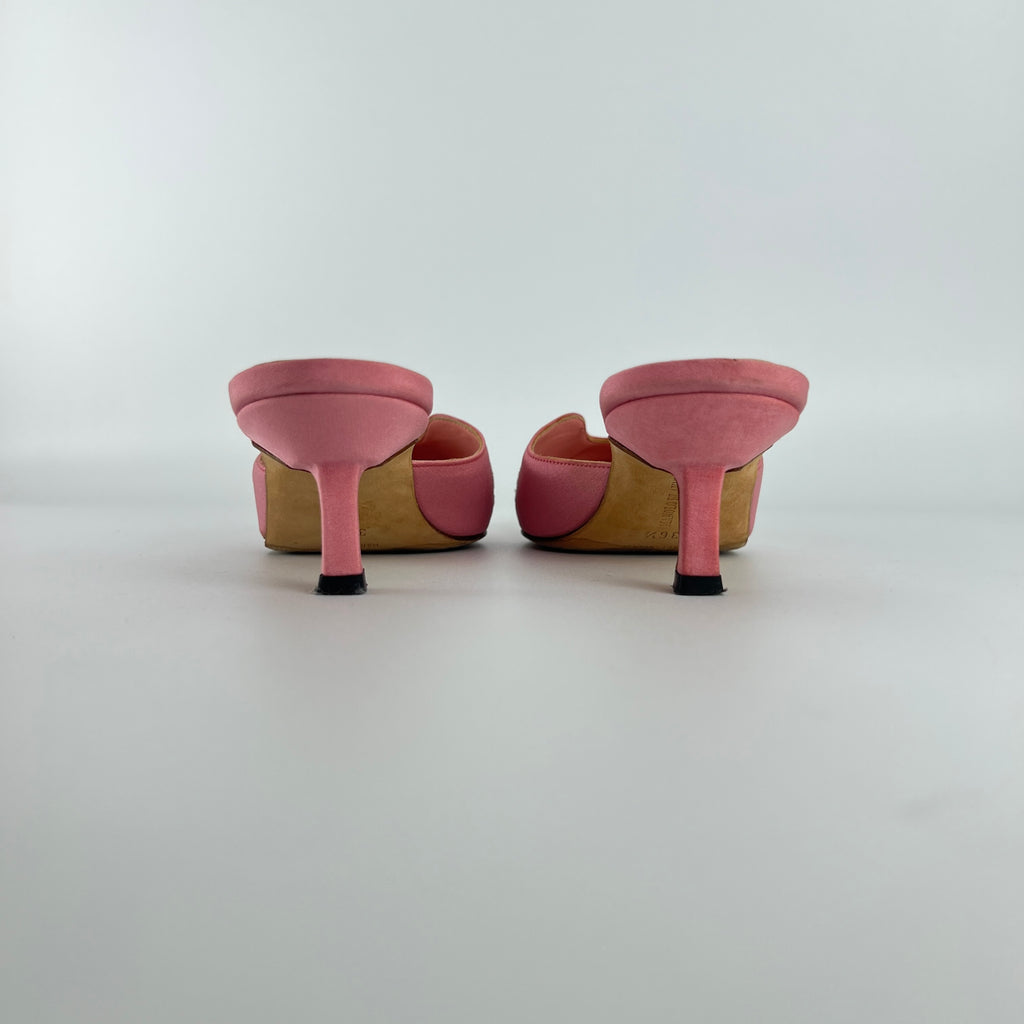 Manolo Blahnik | Vintage Salina Pink Floral Embroidery Pointed Toe Slide Mules (36.5)