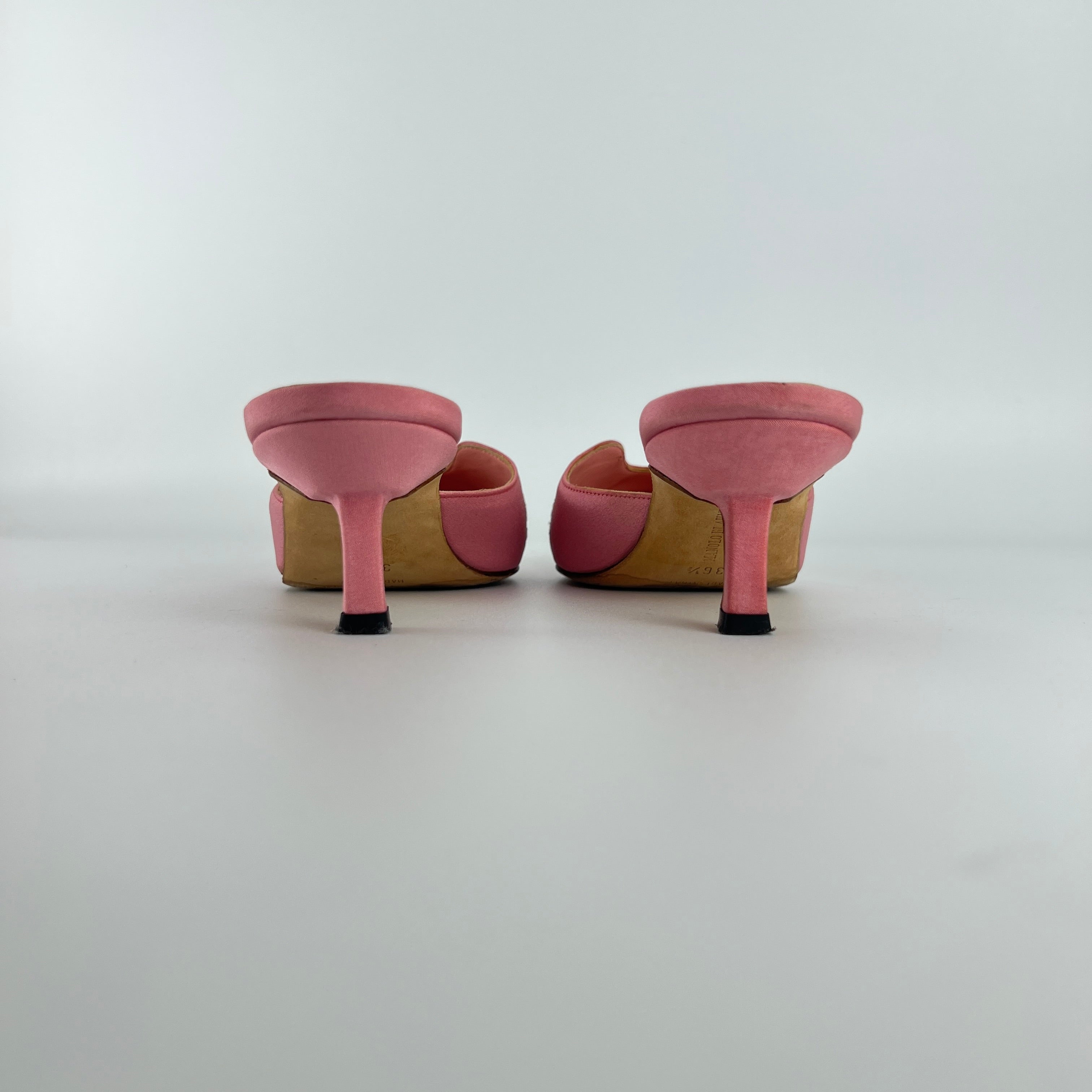 Manolo Blahnik | Vintage Salina Pink Floral Embroidery Pointed Toe Slide Mules (36.5)
