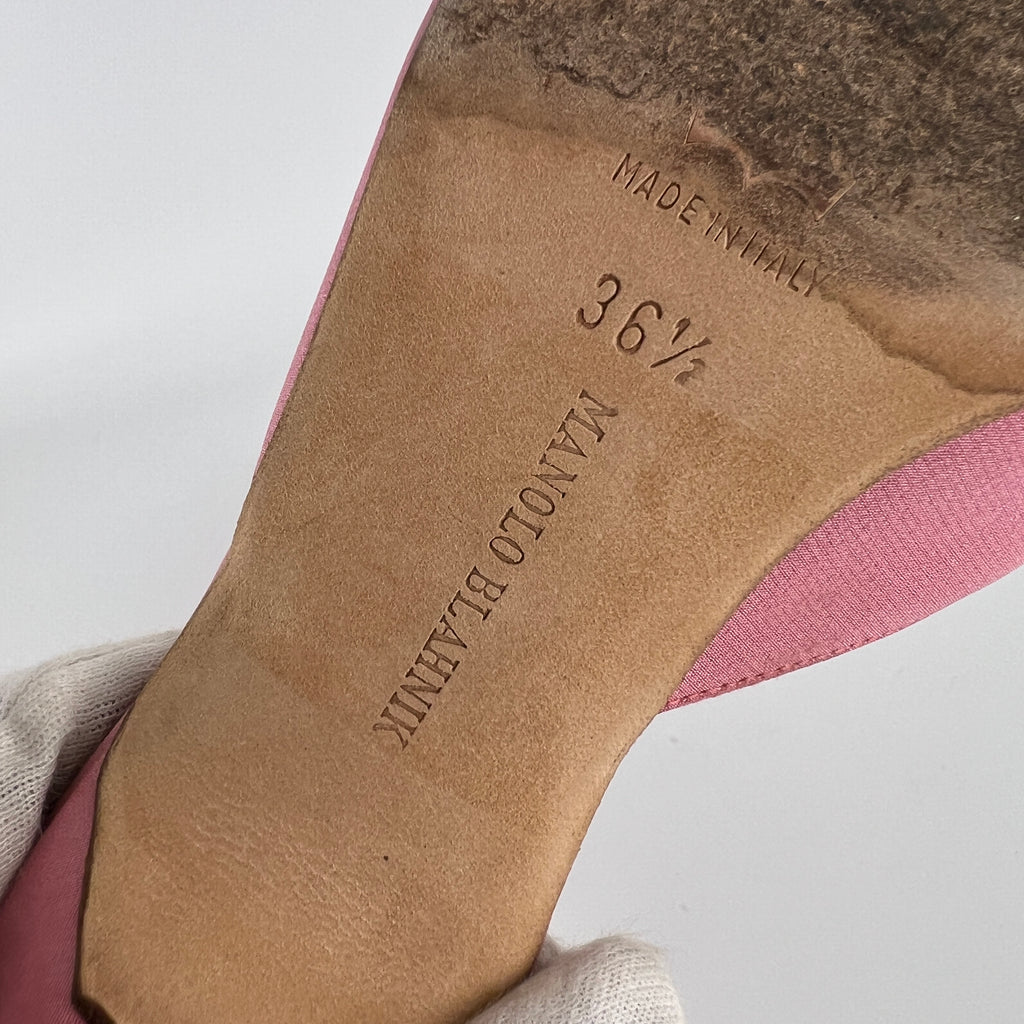 Manolo Blahnik | Vintage Salina Pink Floral Embroidery Pointed Toe Slide Mules (36.5)