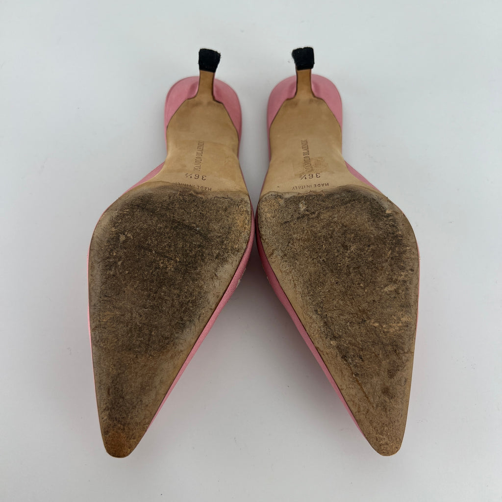 Manolo Blahnik | Vintage Salina Pink Floral Embroidery Pointed Toe Slide Mules (36.5)