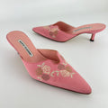 Manolo Blahnik | Vintage Salina Pink Floral Embroidery Pointed Toe Slide Mules (36.5)