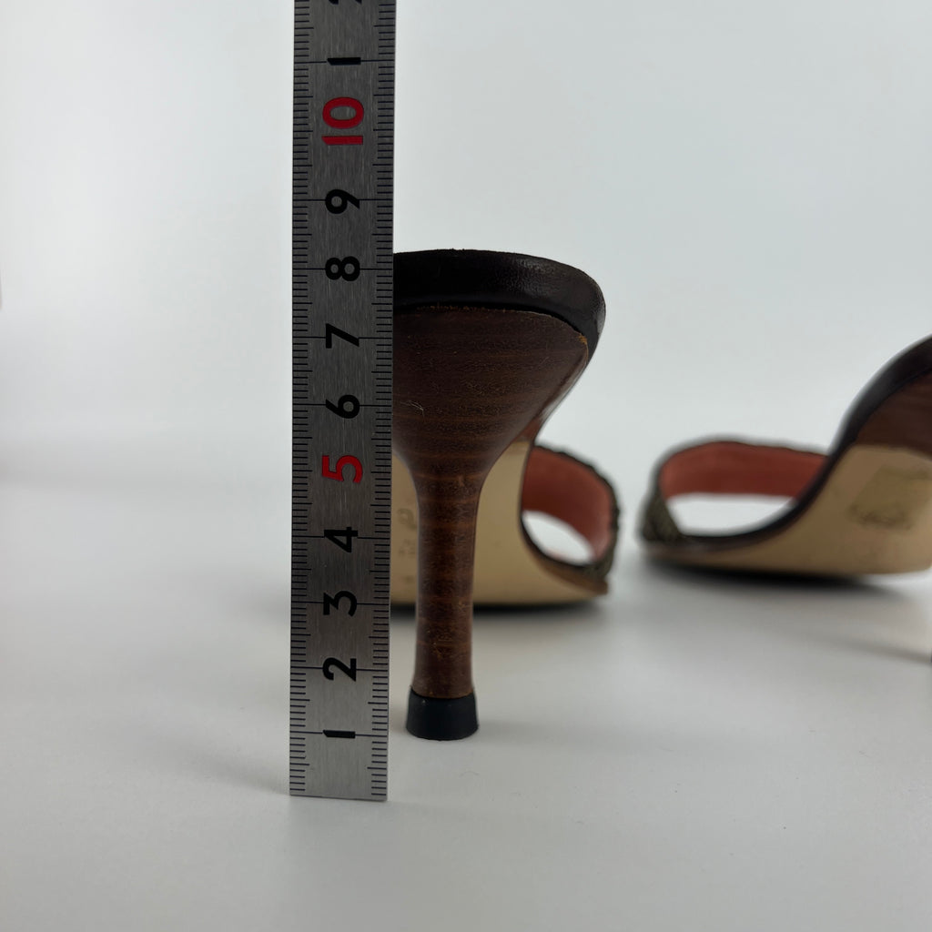 Gucci | Vintage GG Monogram Brown Bow Pink Leather Insole Slide Mules (35.5)