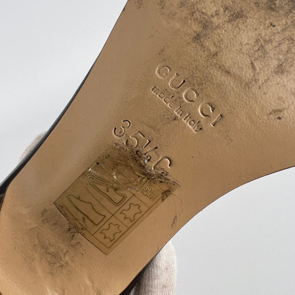 Gucci | Vintage GG Monogram Brown Bow Pink Leather Insole Slide Mules (35.5)