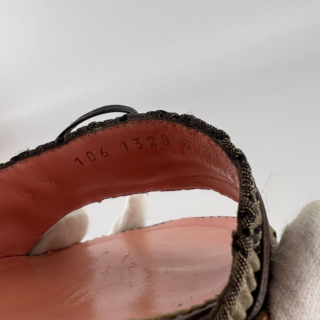 Gucci | Vintage GG Monogram Brown Bow Pink Leather Insole Slide Mules (35.5)