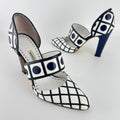 Manolo Blahnik | White Leather Black Grid Pattern Mary Jane Pumps (36.5)