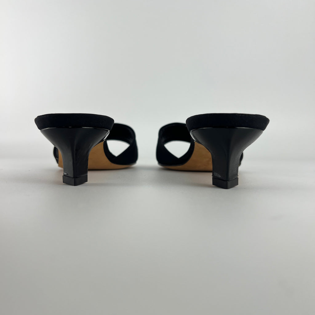 Bruno Magli | Black Nylon Leather Kitten Heel Slide Mules (38)