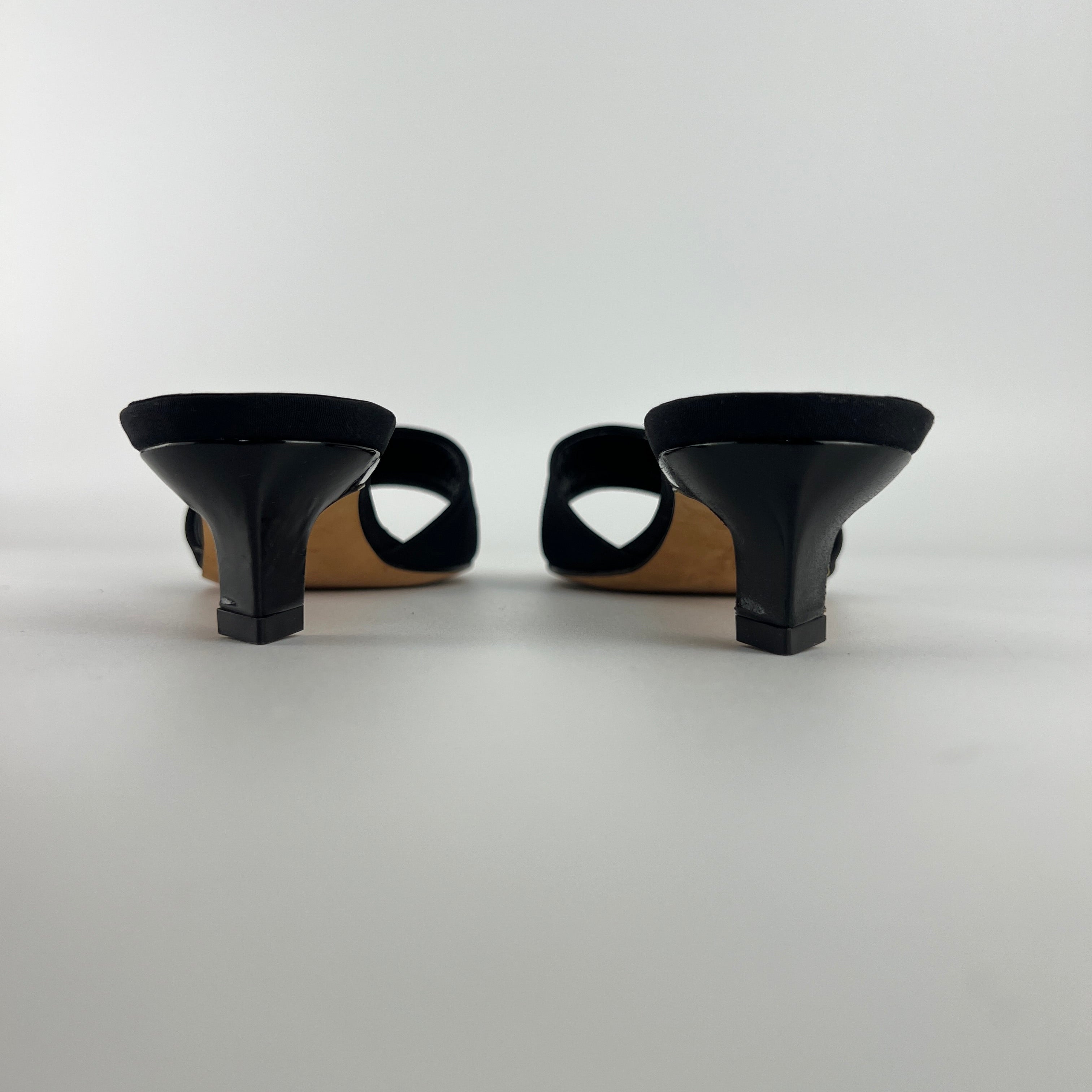 Bruno Magli | Black Nylon Leather Kitten Heel Slide Mules (38)