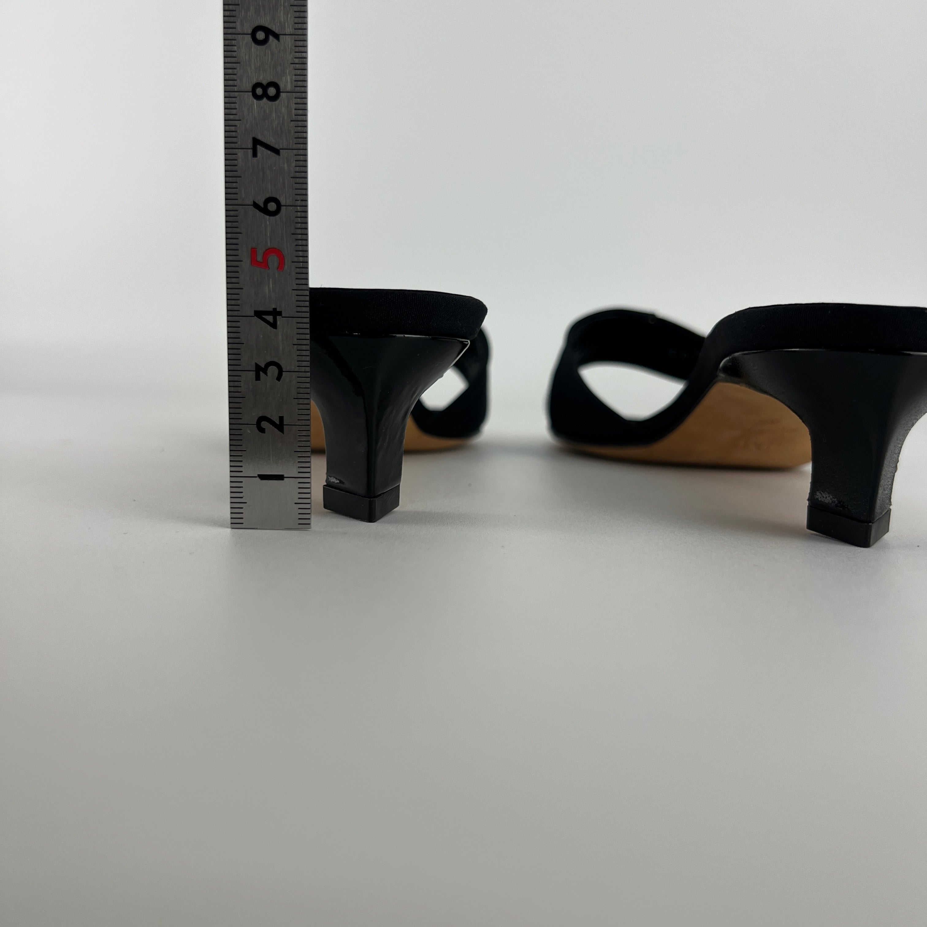 Bruno Magli | Black Nylon Leather Kitten Heel Slide Mules (38)